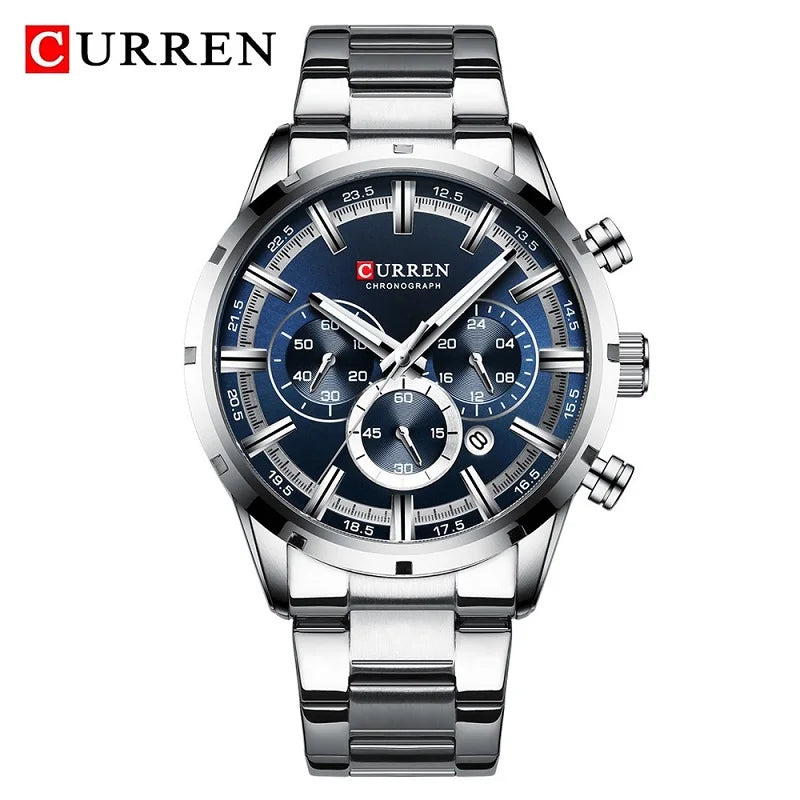 CURREN Chronograph Waterproof Quartz Watch Full Steel Wristwatch