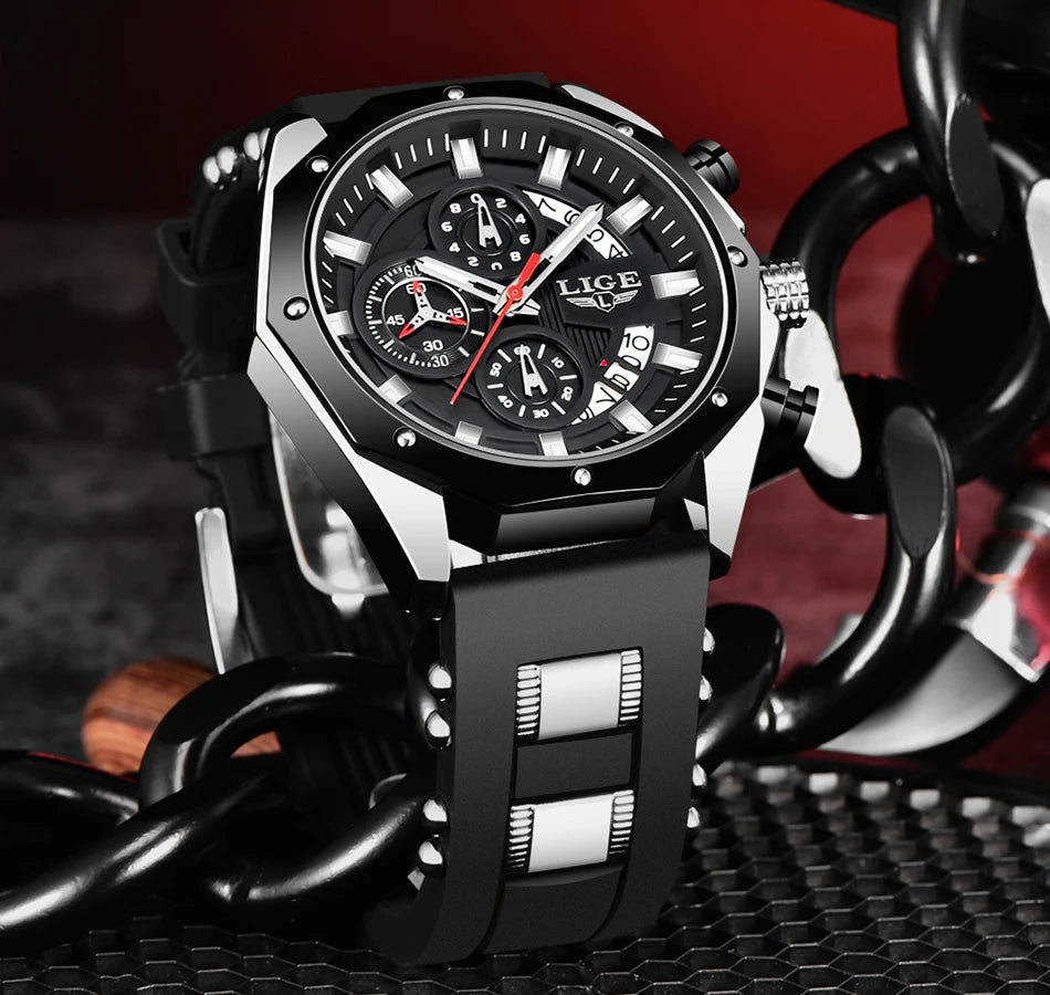 LIGE Quartz Chronograph Waterproof Wristwatch