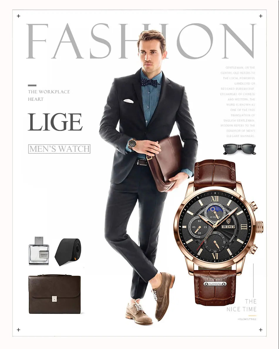 LIGE Relogio Masculino Quartz Watch Men's Waterproof Watch