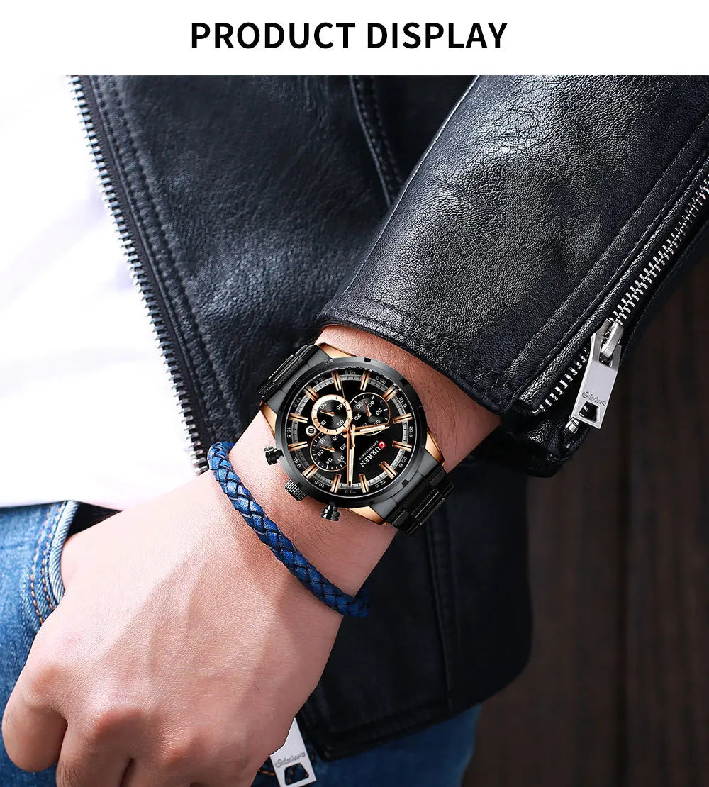 CURREN Chronograph Waterproof Quartz Watch Full Steel Wristwatch