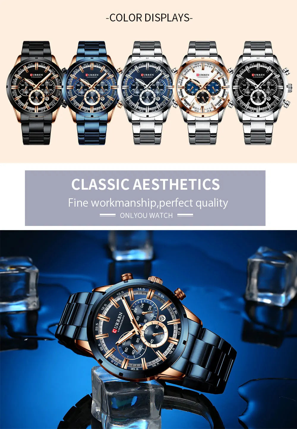 CURREN Chronograph Waterproof Quartz Watch Full Steel Wristwatch