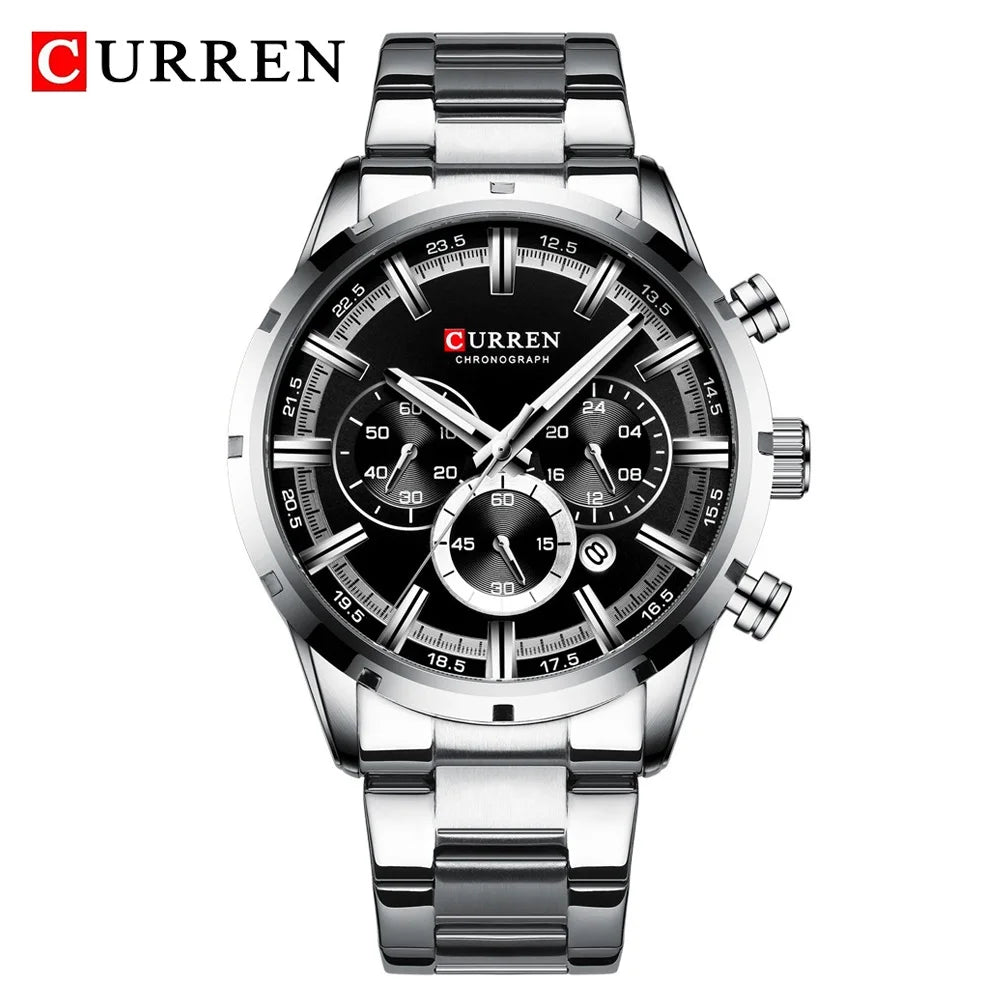 CURREN Chronograph Waterproof Quartz Watch Full Steel Wristwatch