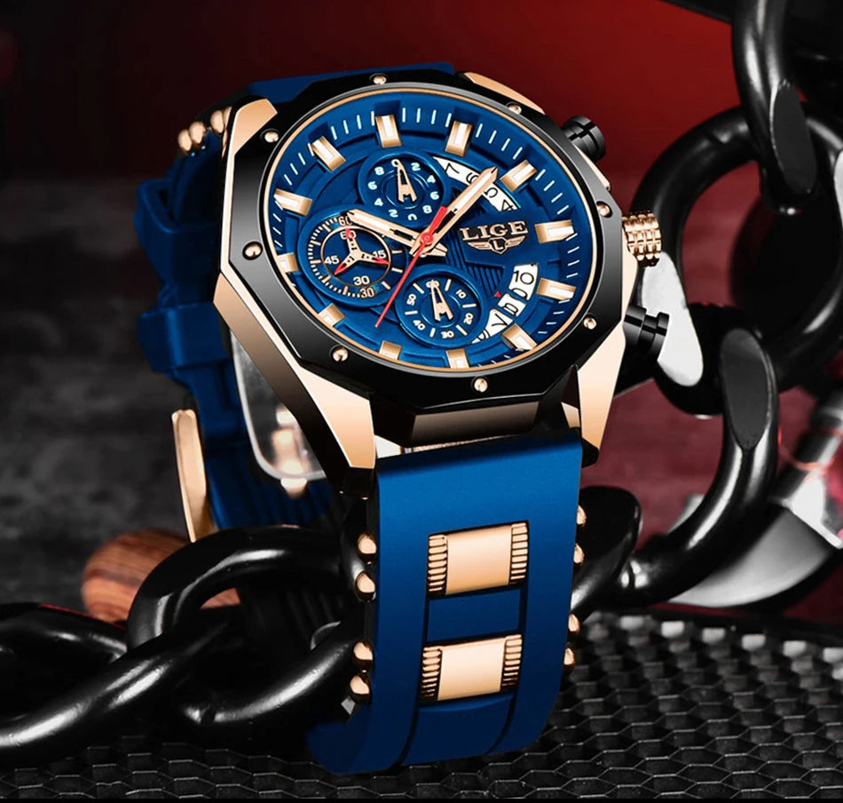 LIGE Quartz Chronograph Waterproof Wristwatch