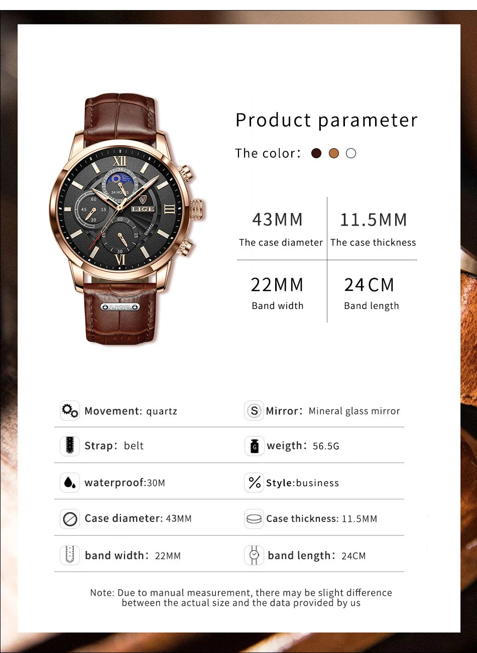 LIGE Relogio Masculino Quartz Watch Men's Waterproof Watch
