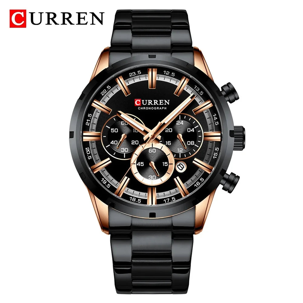 CURREN Chronograph Waterproof Quartz Watch Full Steel Wristwatch
