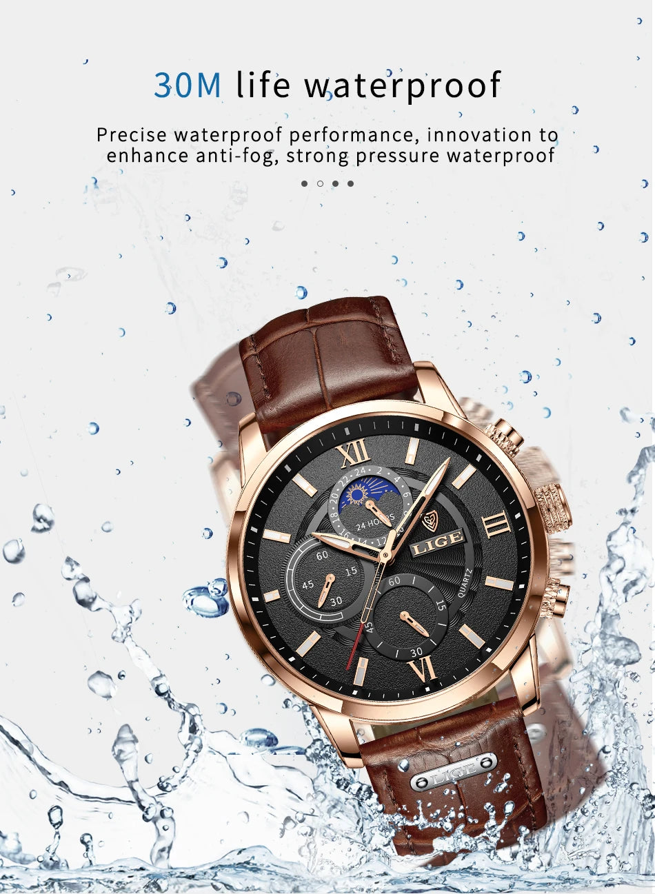 LIGE Relogio Masculino Quartz Watch Men's Waterproof Watch