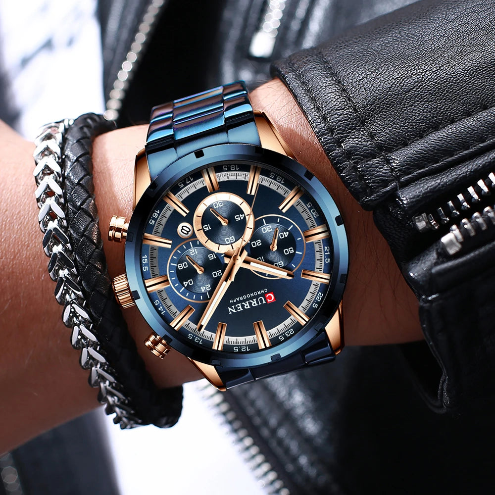 CURREN Chronograph Waterproof Quartz Watch Full Steel Wristwatch