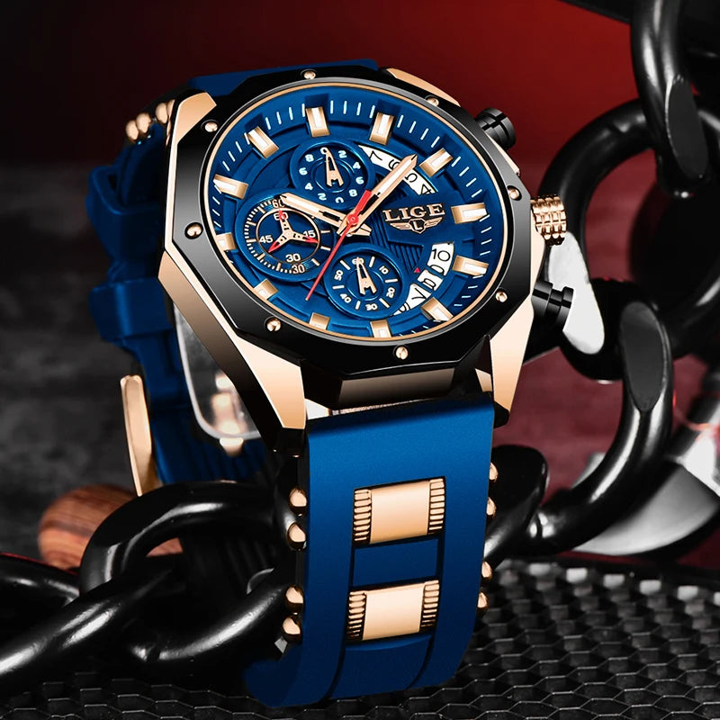 LIGE Quartz Chronograph Waterproof Wristwatch