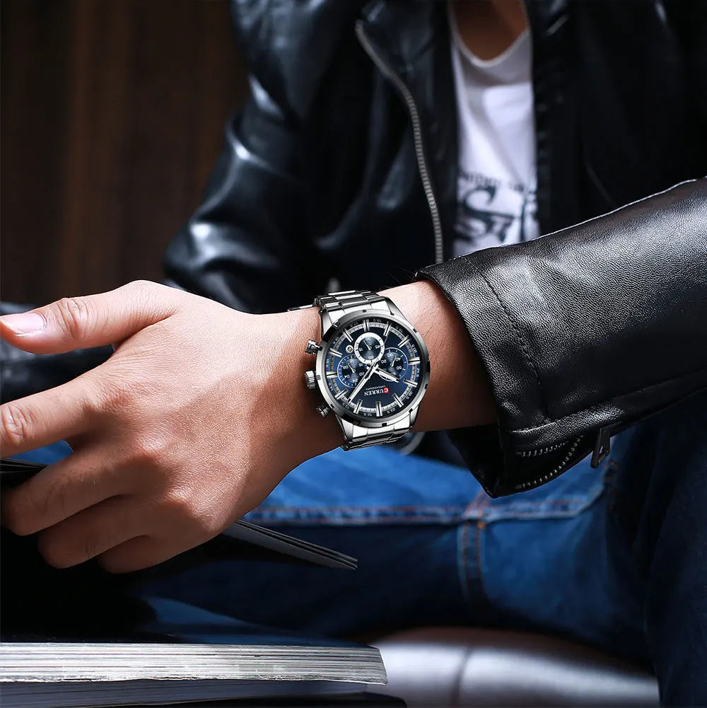 CURREN Chronograph Waterproof Quartz Watch Full Steel Wristwatch