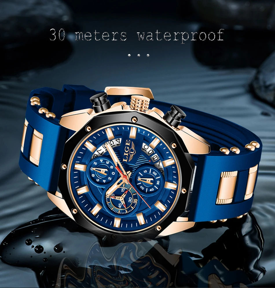 LIGE Quartz Chronograph Waterproof Wristwatch