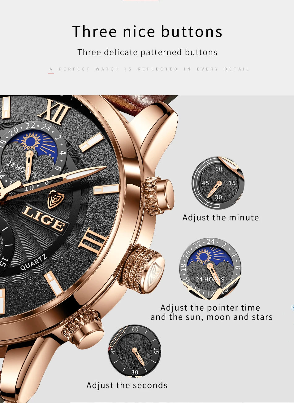 LIGE Relogio Masculino Quartz Watch Men's Waterproof Watch