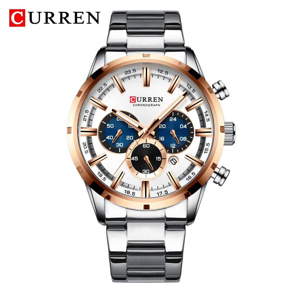 CURREN Chronograph Waterproof Quartz Watch Full Steel Wristwatch