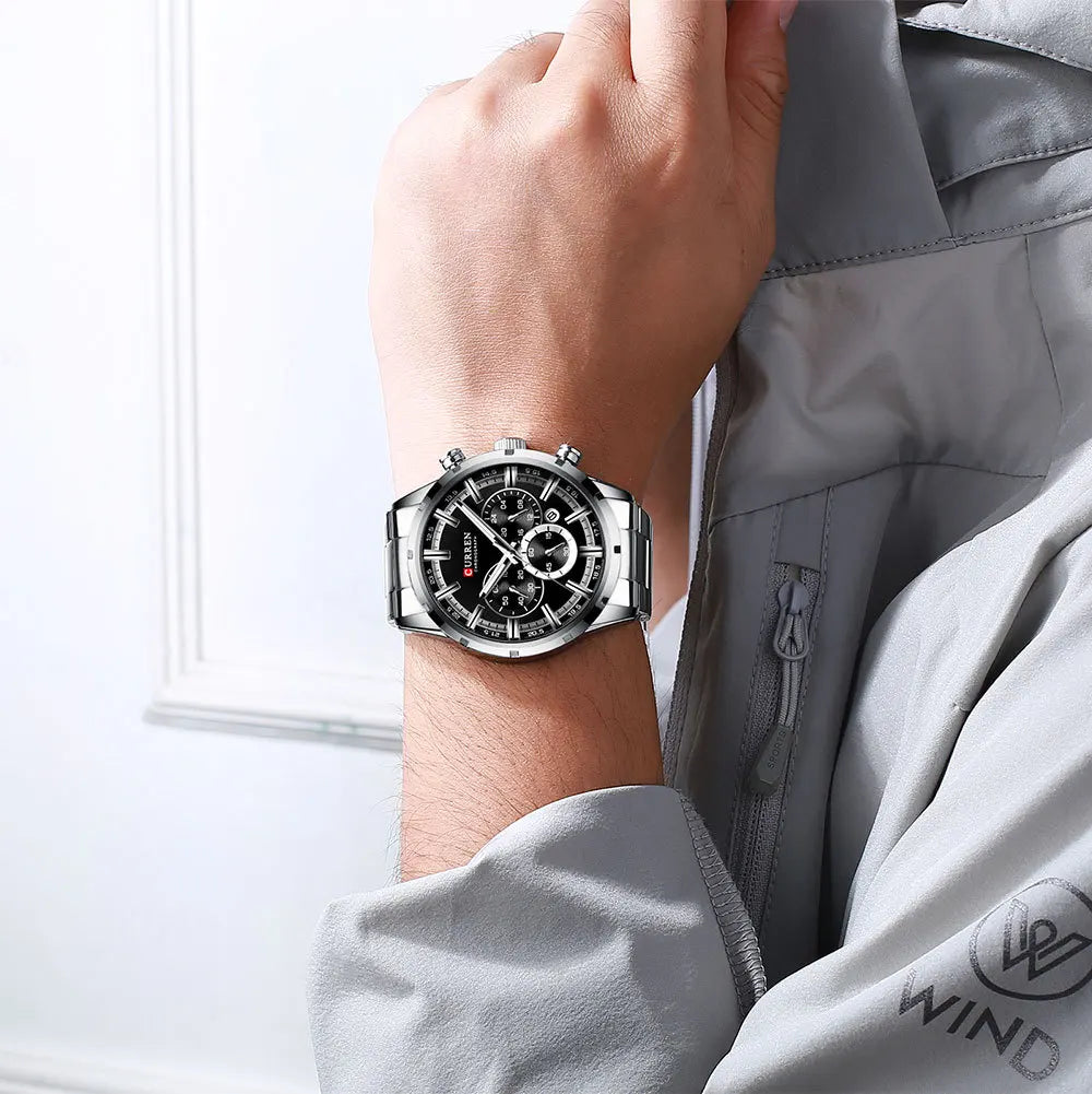 CURREN Chronograph Waterproof Quartz Watch Full Steel Wristwatch