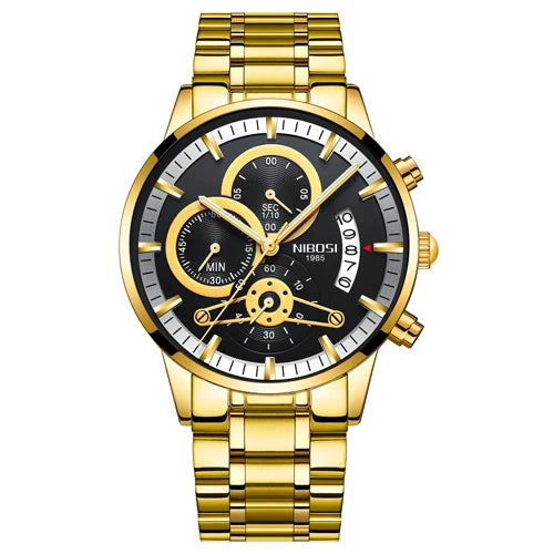 NIBOSI Relogio Masculin Quartz Gold Black Chronograph Waterproof Men's watch