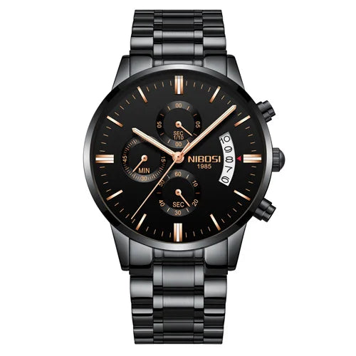 NIBOSI Relogio Masculin Quartz Gold Black Chronograph Waterproof Men's watch