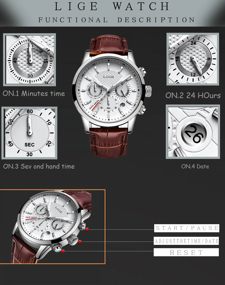 LIGE Relogio Masculino Quartz Watch Men's Waterproof Watch