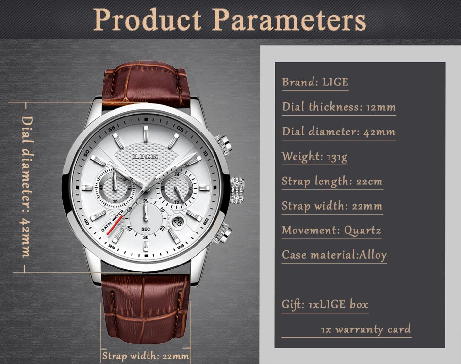 LIGE Relogio Masculino Quartz Watch Men's Waterproof Watch