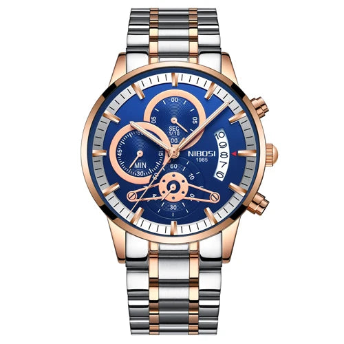 NIBOSI Relogio Masculin Quartz Gold Black Chronograph Waterproof Men's watch