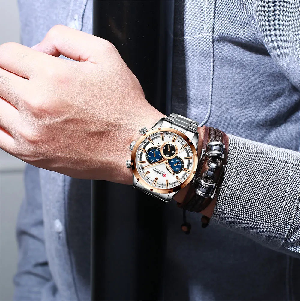 CURREN Chronograph Waterproof Quartz Watch Full Steel Wristwatch