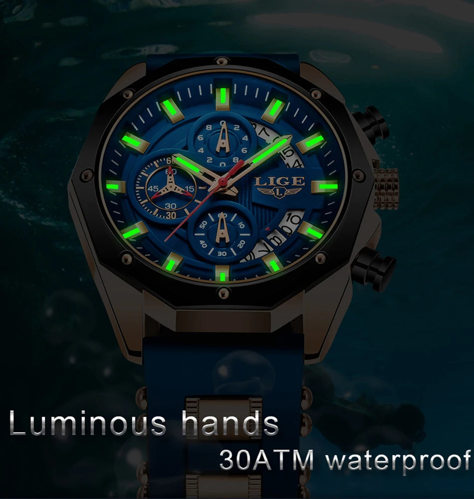 LIGE Quartz Chronograph Waterproof Wristwatch
