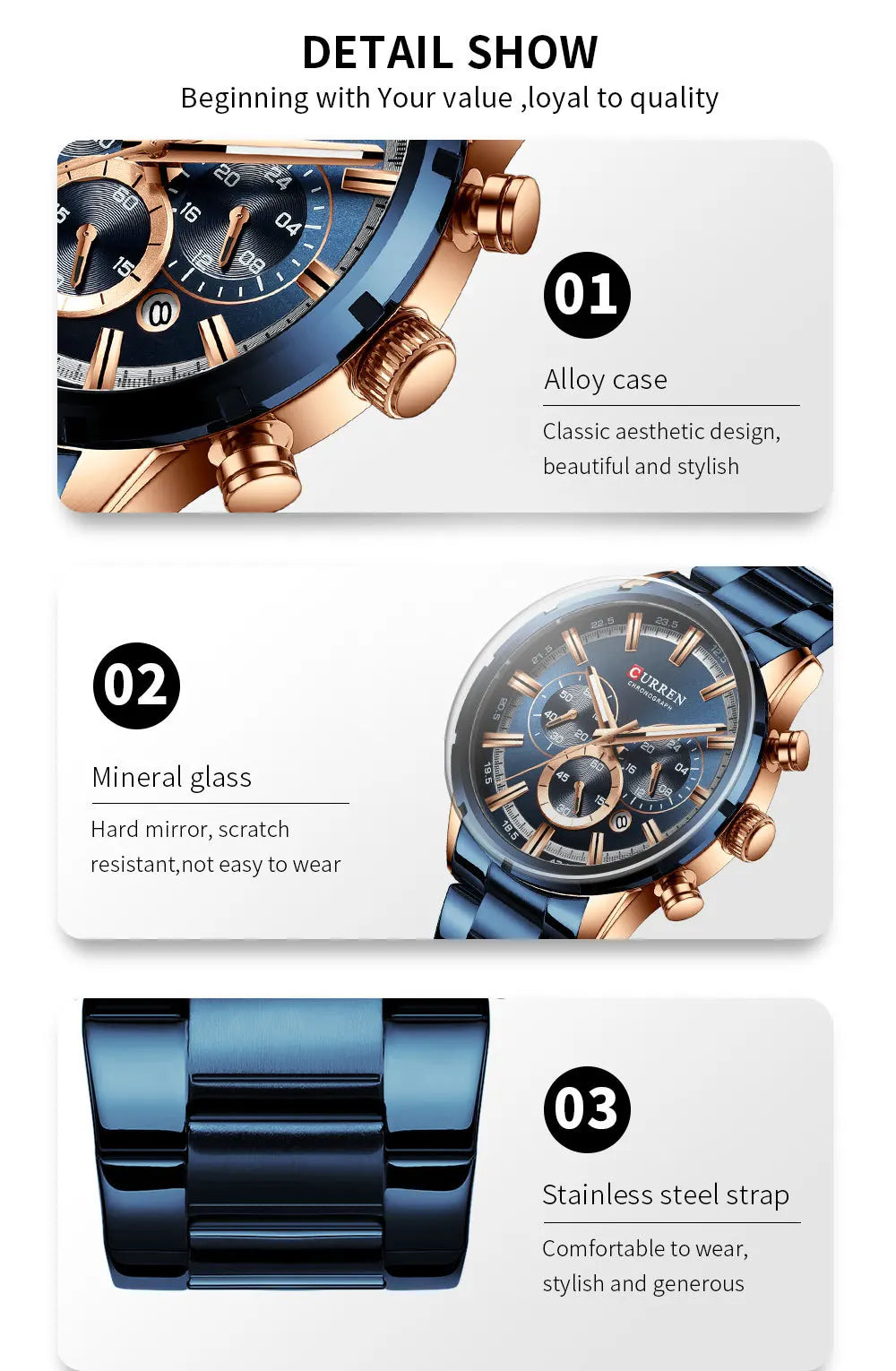 CURREN Chronograph Waterproof Quartz Watch Full Steel Wristwatch