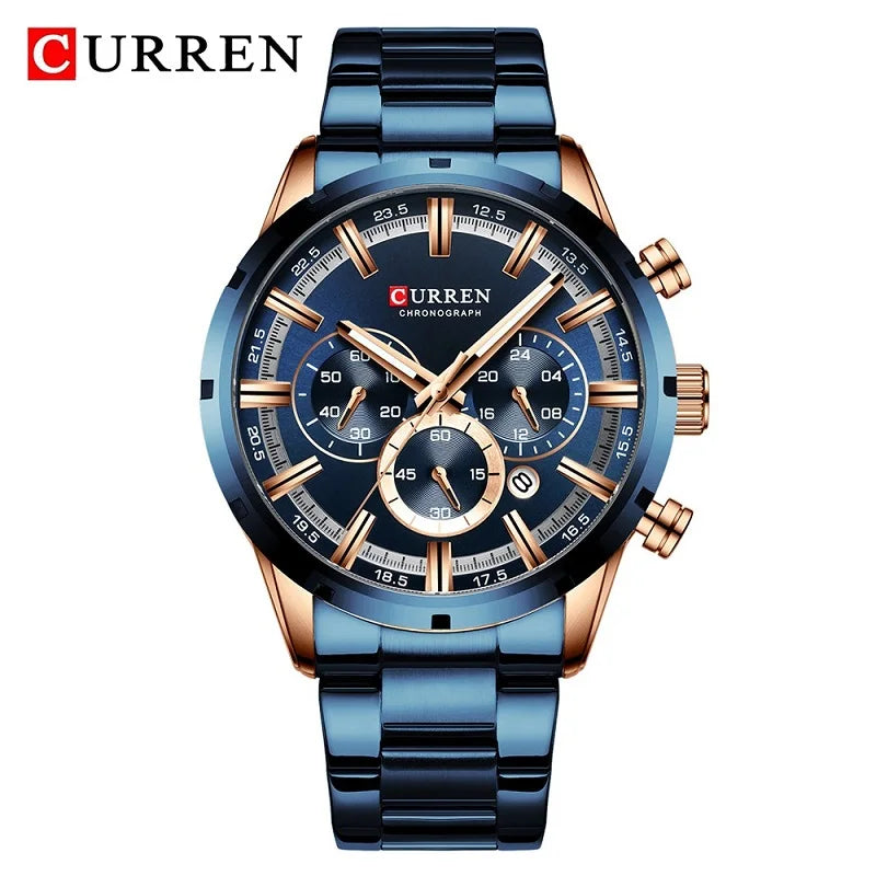 CURREN Chronograph Waterproof Quartz Watch Full Steel Wristwatch