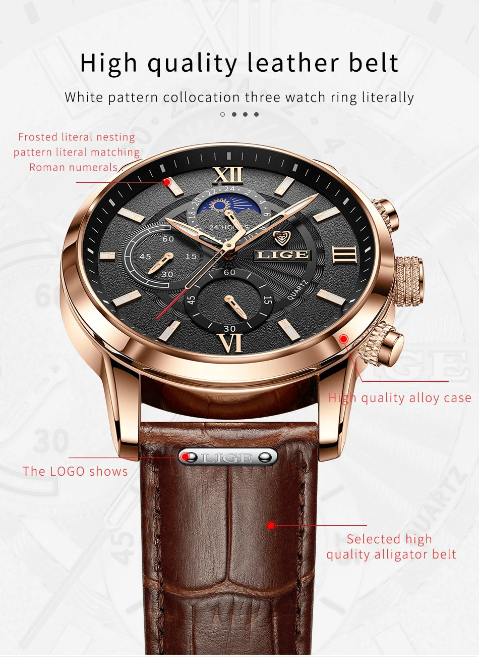 LIGE Relogio Masculino Quartz Watch Men's Waterproof Watch