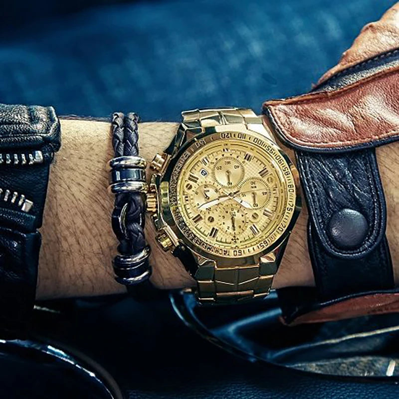 Relogio Masculino WWOOR Luxury Gold Chronograph Wrist Watch For Men