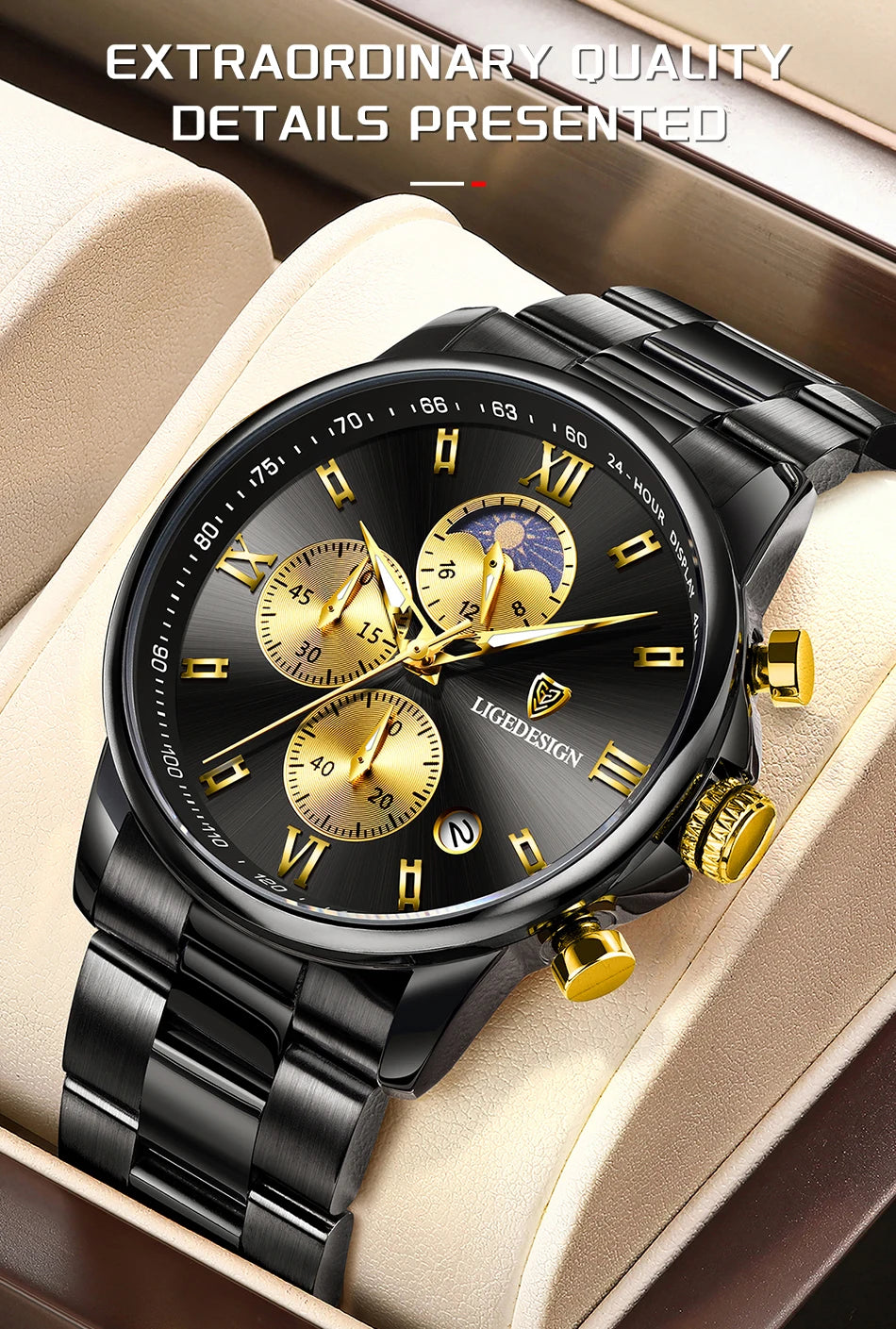 Montre Homme Waterproof Quartz Chronograph Wristwatch