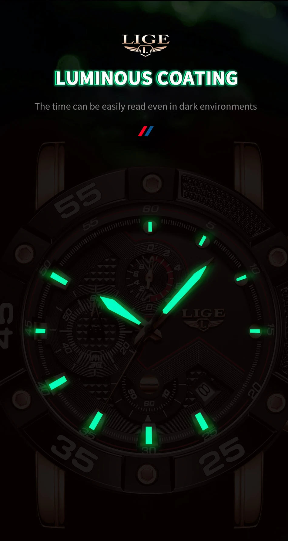 LIGE Relogio Masculino Waterproof Quartz Watch For Men