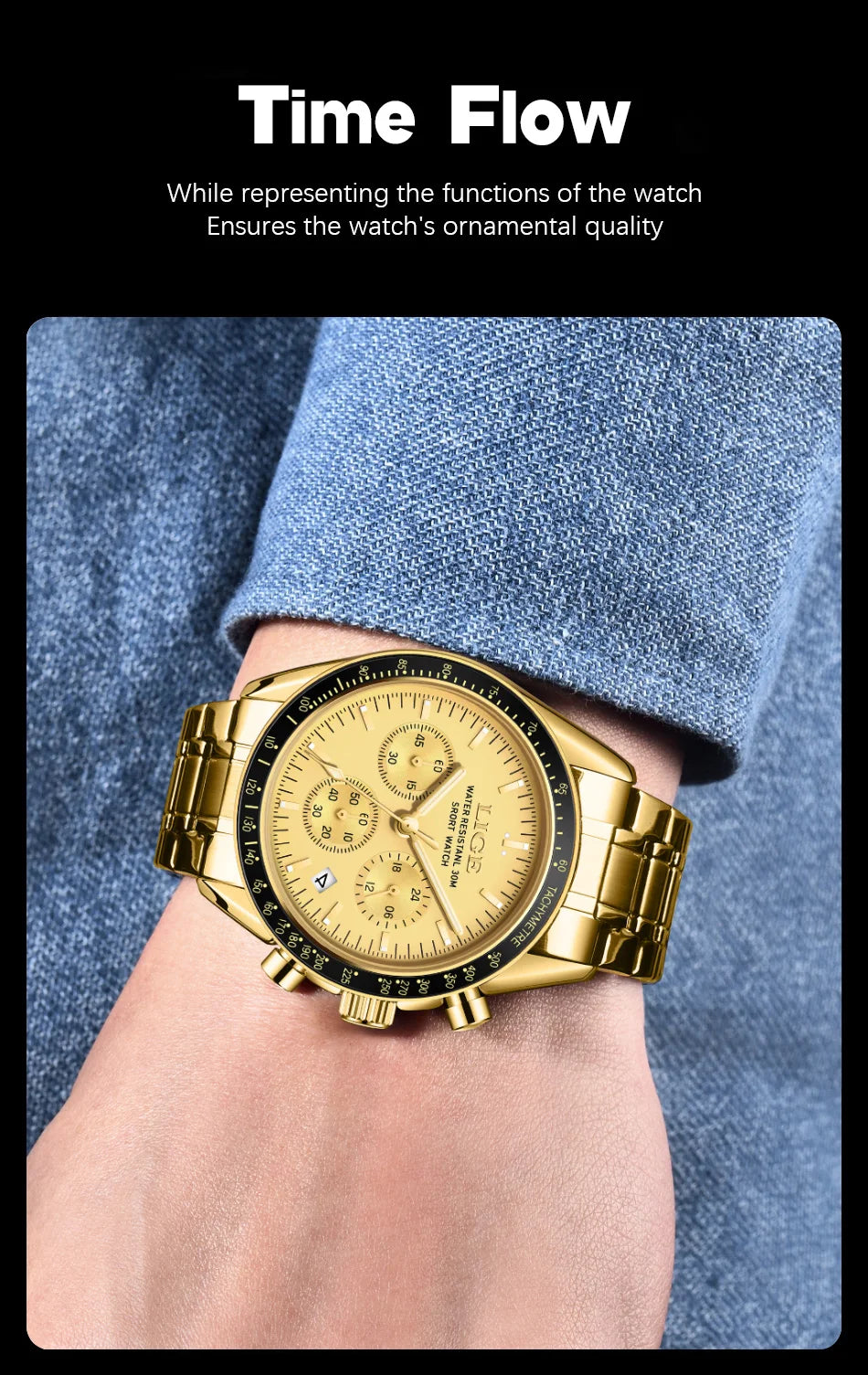 LIGE Relogios Masculino Full Steel Waterproof Quartz Chronograph Watch