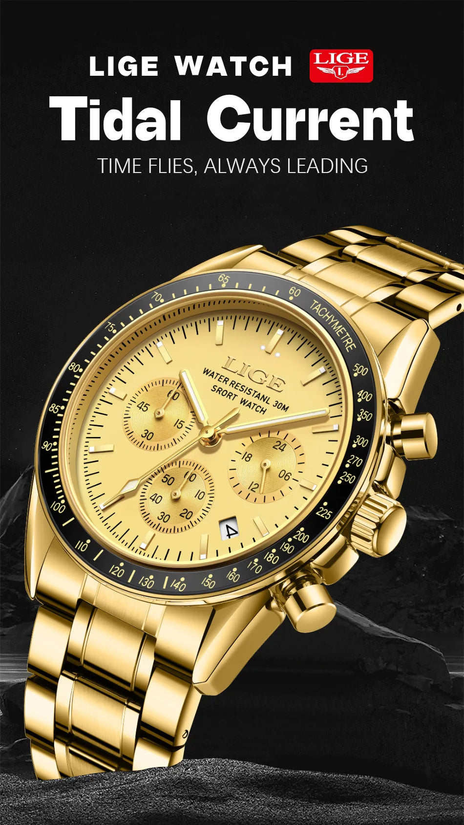 LIGE Relogios Masculino Full Steel Waterproof Quartz Chronograph Watch