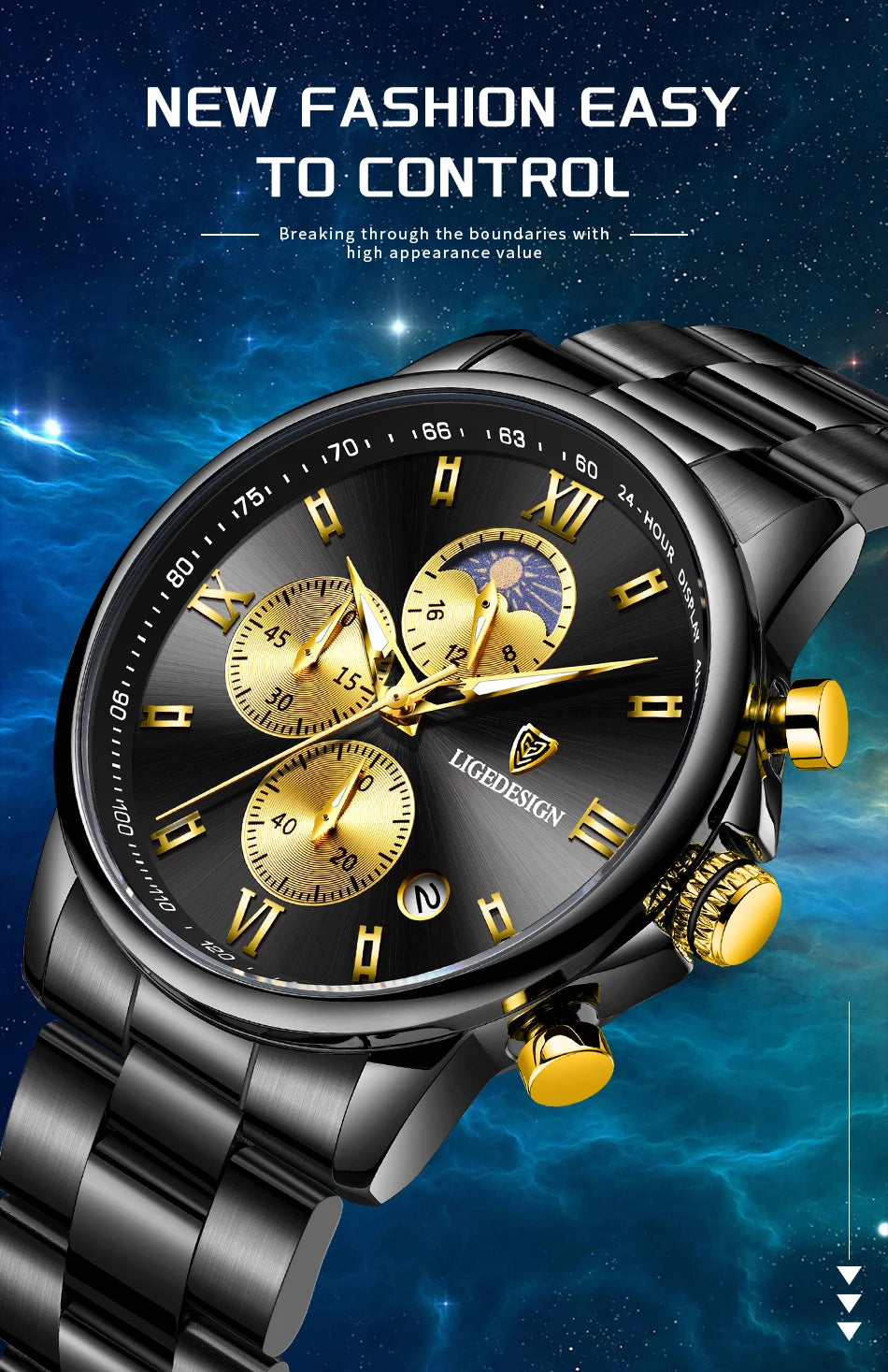 Montre Homme Waterproof Quartz Chronograph Wristwatch