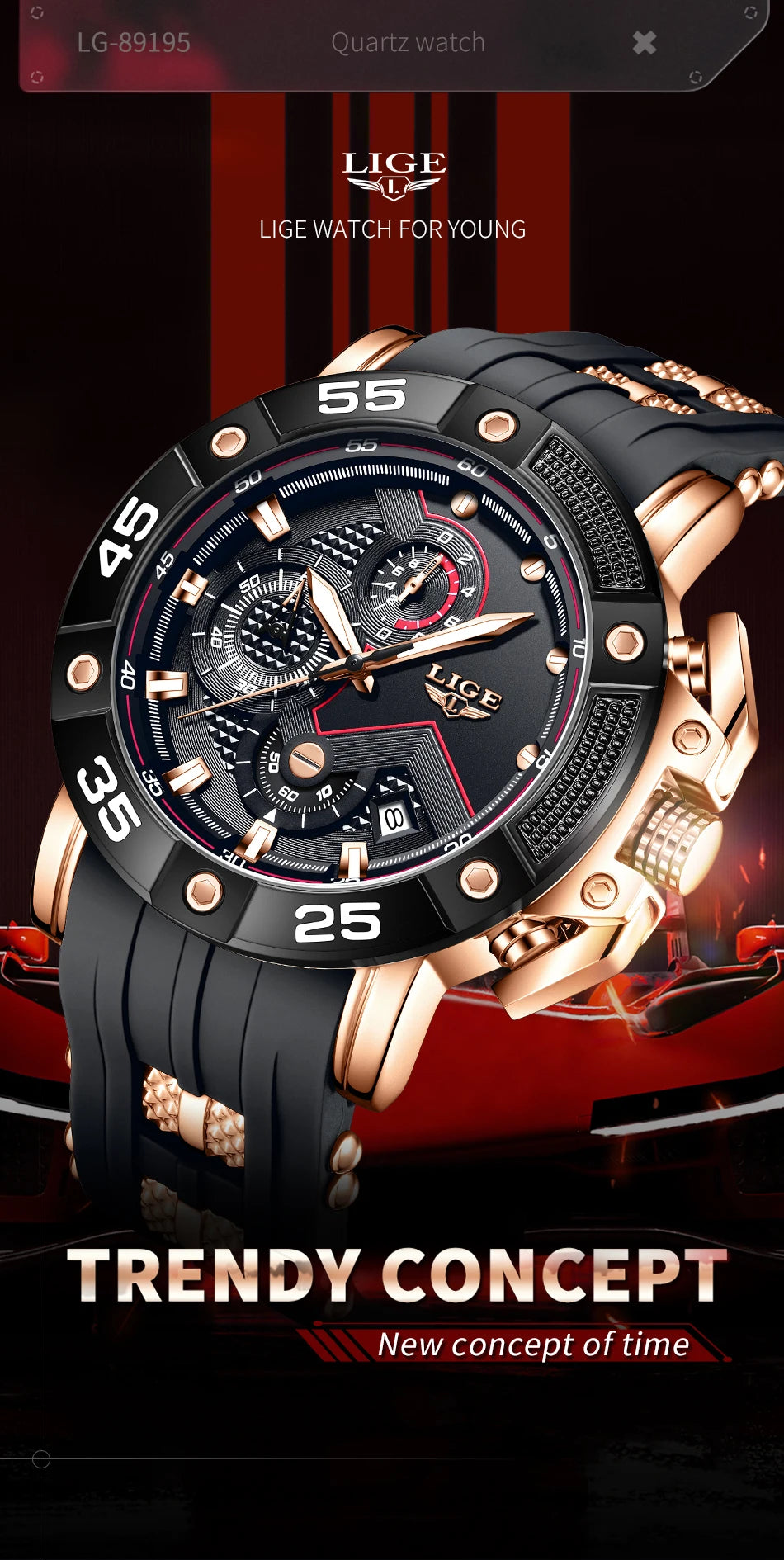 LIGE Relogio Masculino Waterproof Quartz Watch For Men