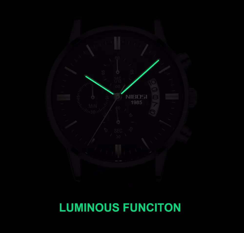 NIBOSI Relogio Masculino 2309 Stainless Steel Black Quartz Chronograph Wristwatch