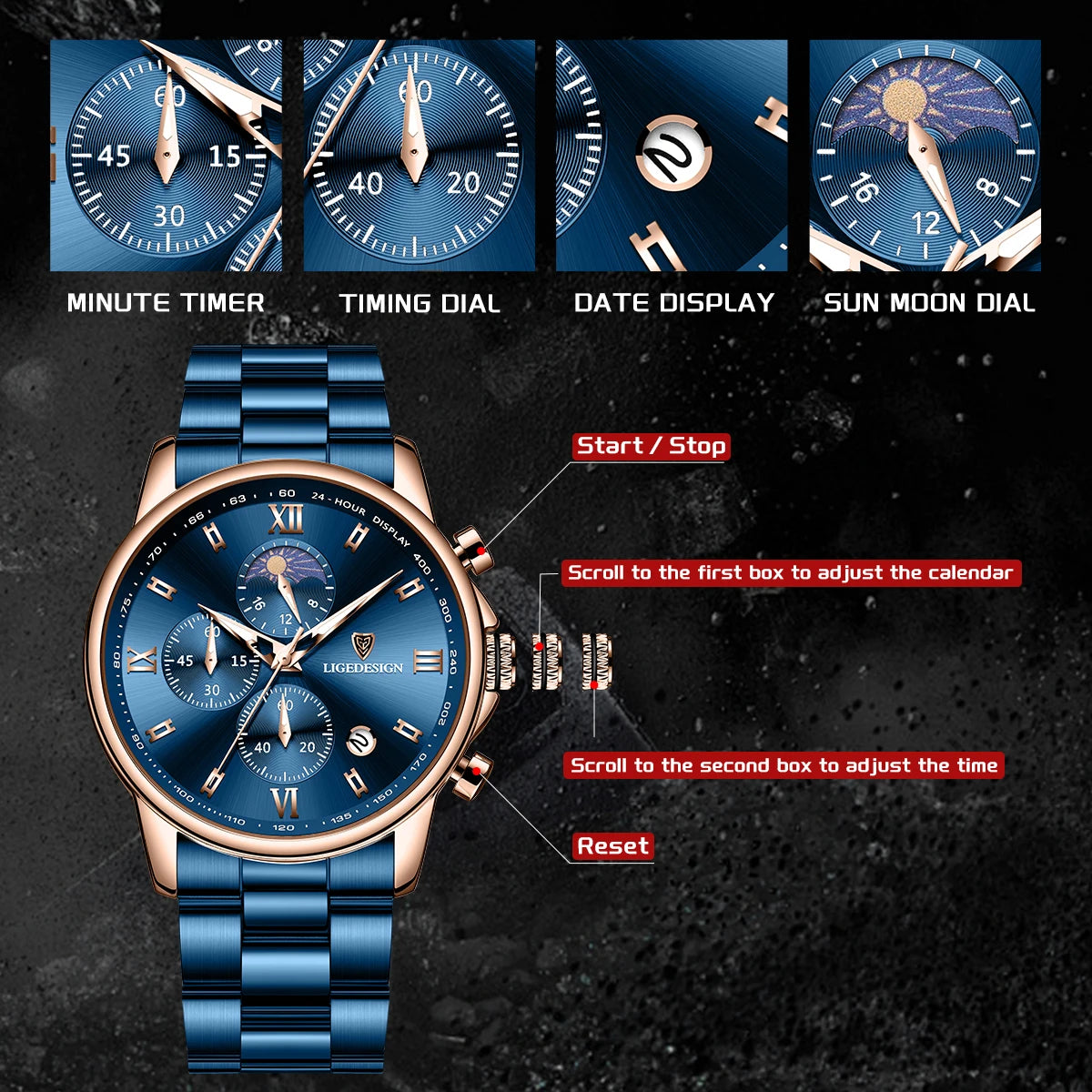 Montre Homme Waterproof Quartz Chronograph Wristwatch