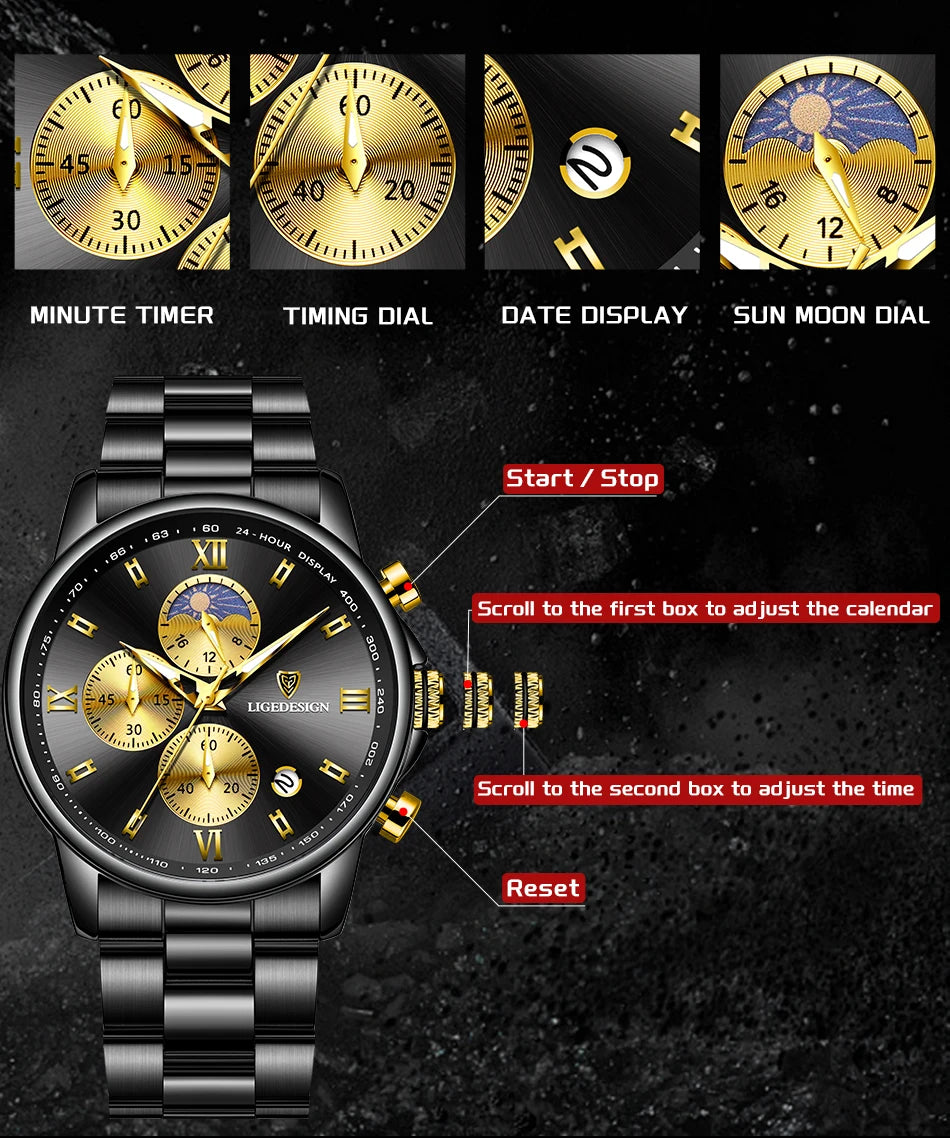 Montre Homme Waterproof Quartz Chronograph Wristwatch