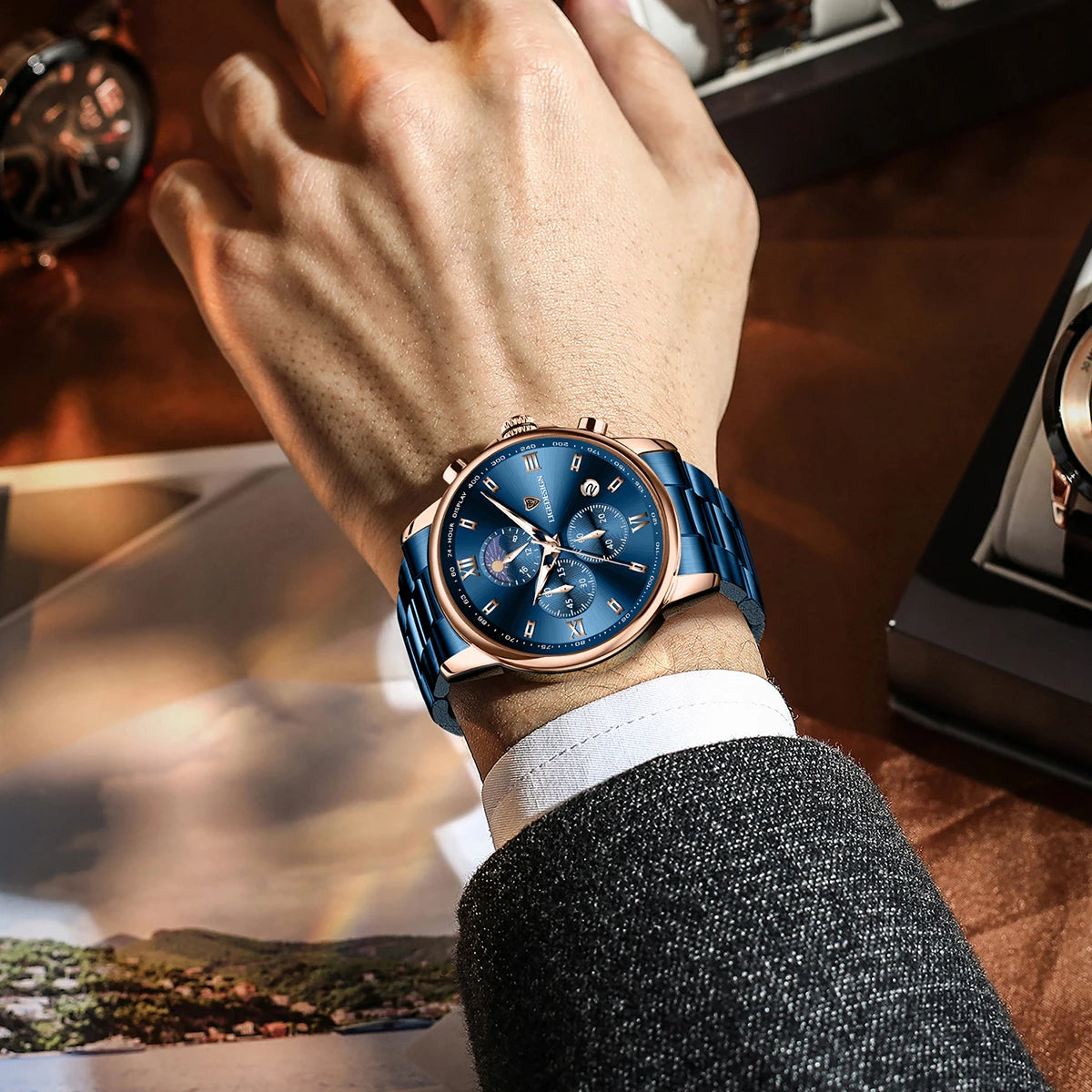 Montre Homme Waterproof Quartz Chronograph Wristwatch