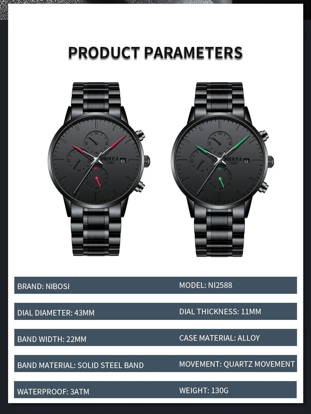 NIBOSI Relogio Masculino Waterproof Chronograph Wrist Watch