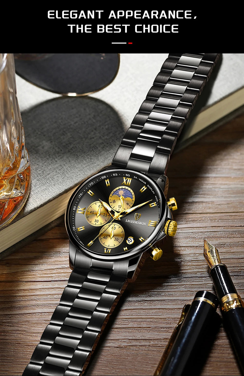 Montre Homme Waterproof Quartz Chronograph Wristwatch