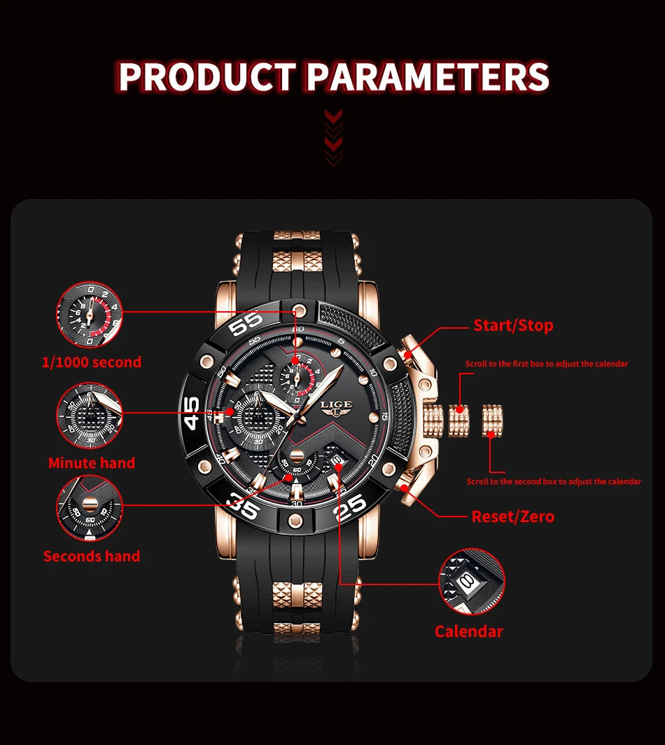 LIGE Relogio Masculino Waterproof Quartz Watch For Men