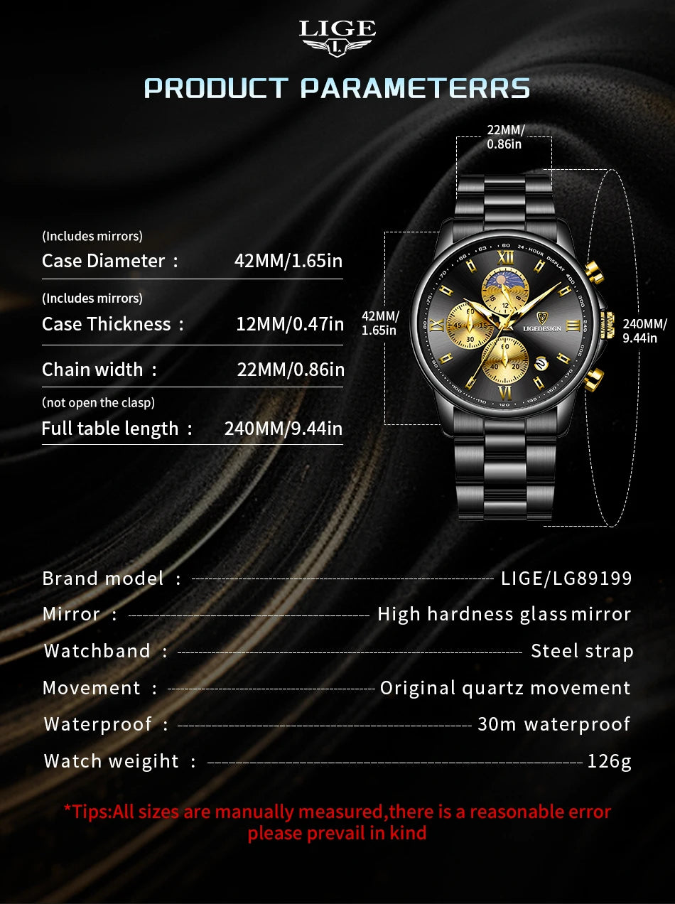 Montre Homme Waterproof Quartz Chronograph Wristwatch