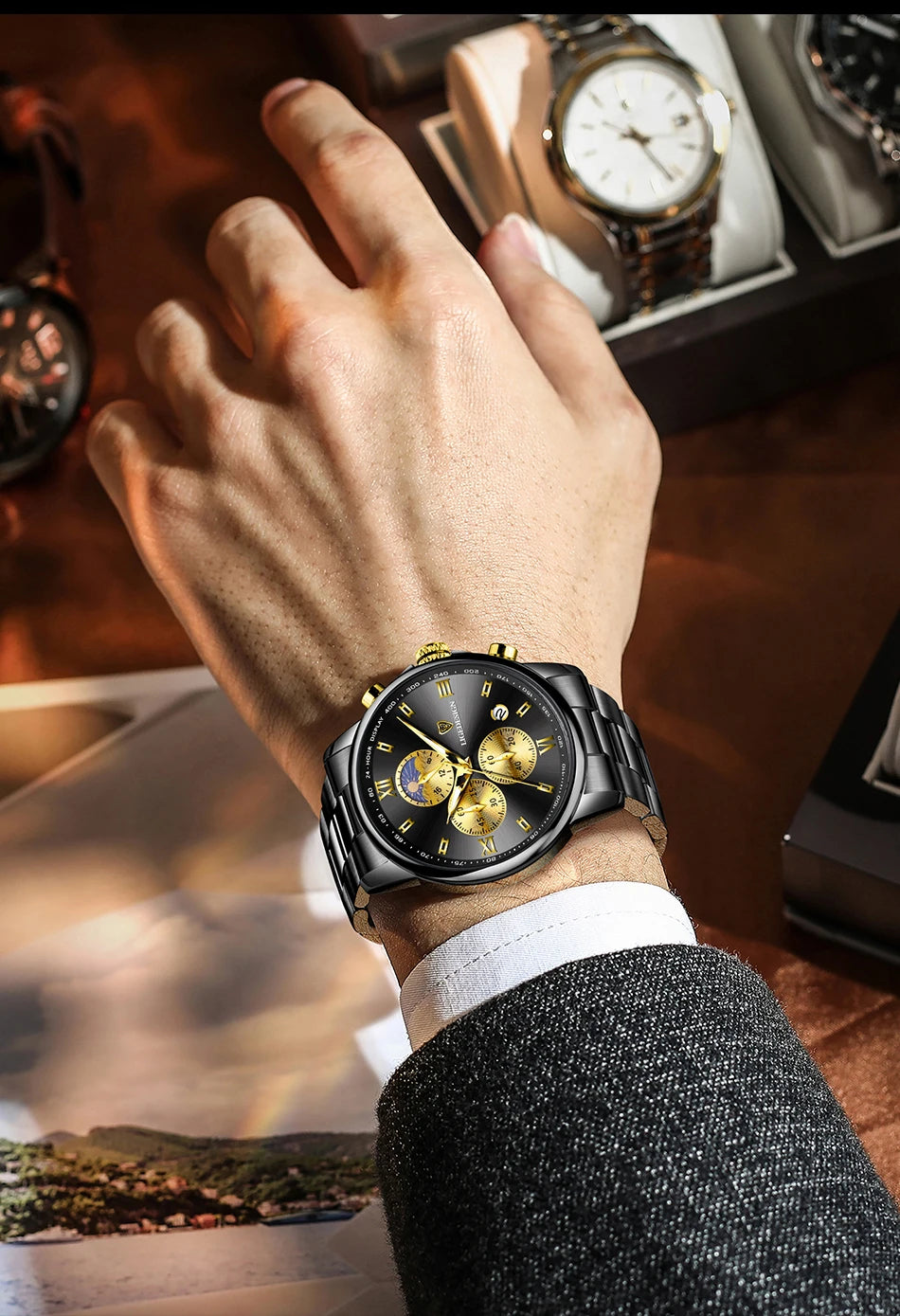 Montre Homme Waterproof Quartz Chronograph Wristwatch