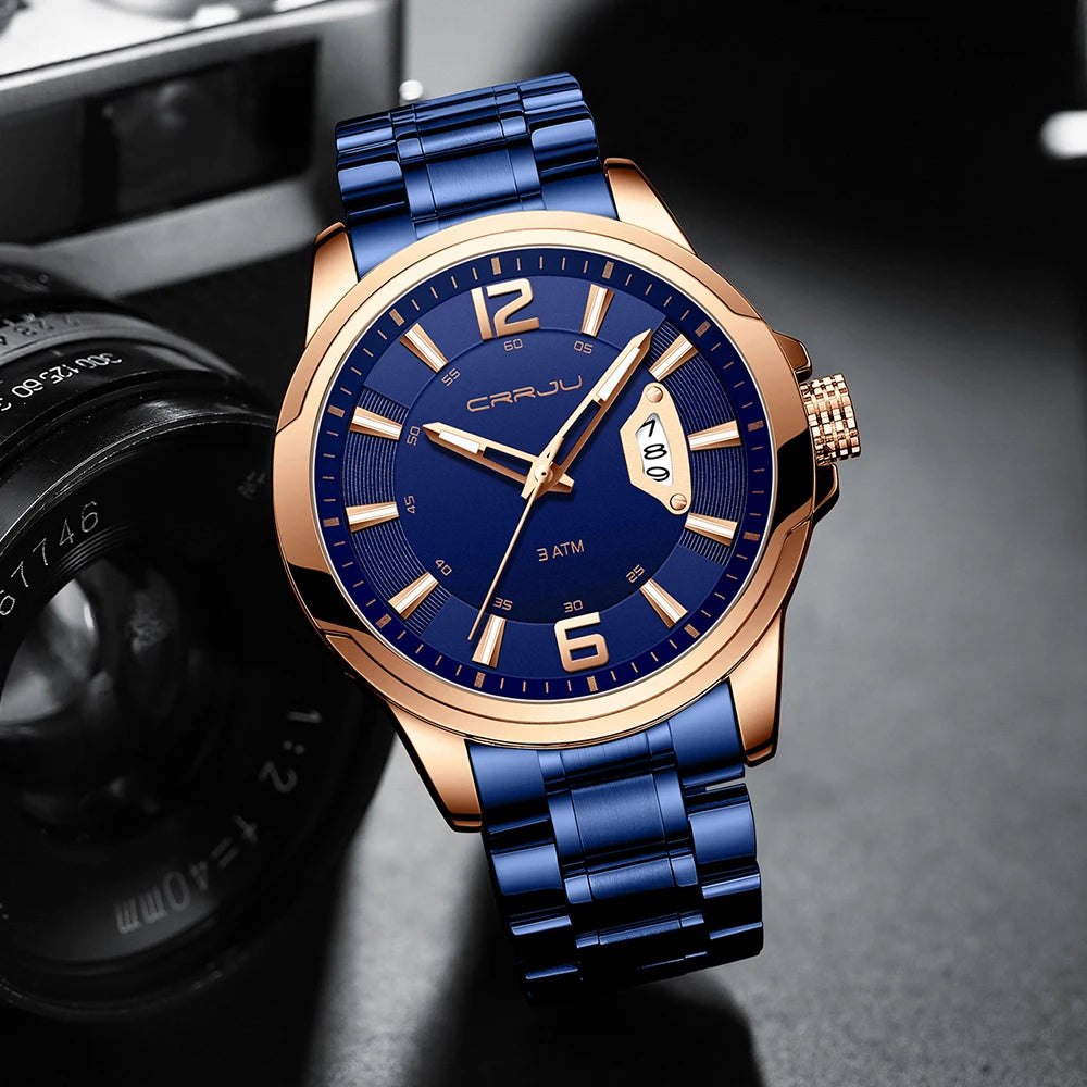 CRRJU Relogio Masculino Stainless Steel Waterproof Quartz Watch for Men