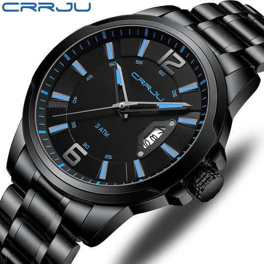 CRRJU Relogio Masculino Stainless Steel Waterproof Quartz Watch for Men