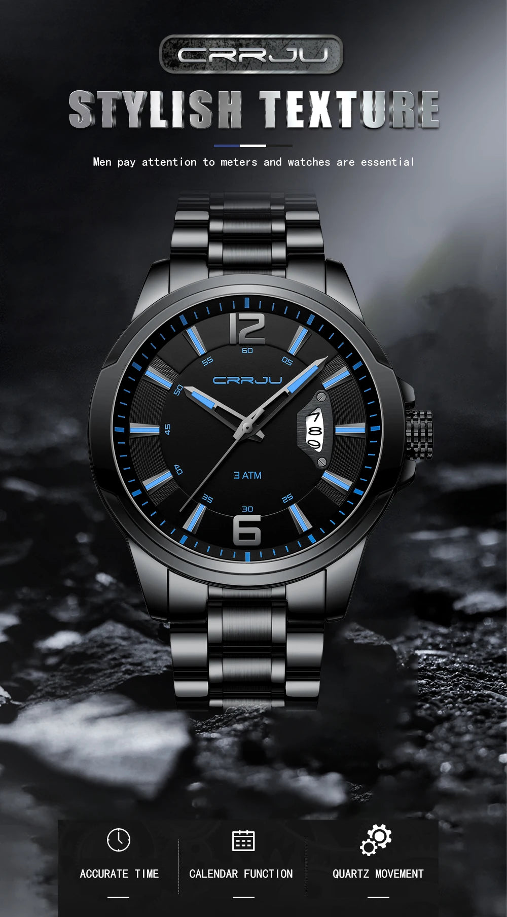 CRRJU Relogio Masculino Stainless Steel Waterproof Quartz Watch for Men