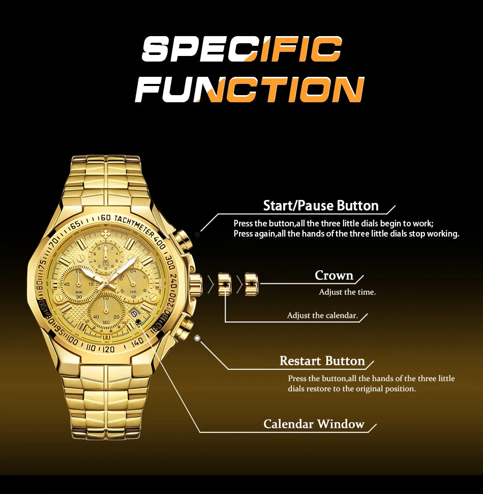 Relogio Masculino WWOOR  Luxury Gold Chronograph Wrist Watch For Men