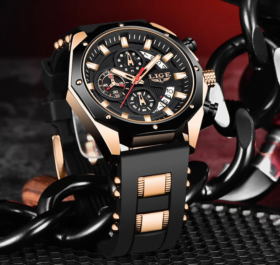 LIGE Quartz Chronograph Waterproof Wristwatch