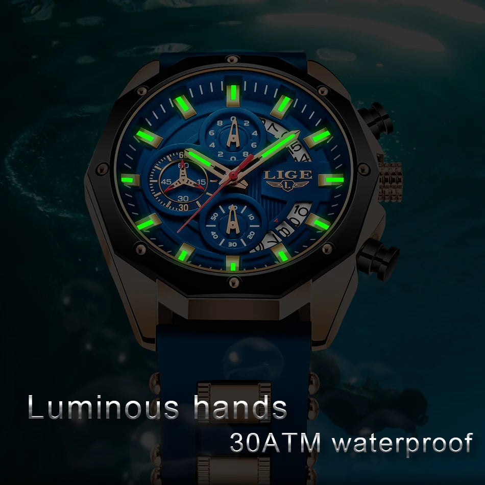 LIGE Quartz Chronograph Waterproof Wristwatch