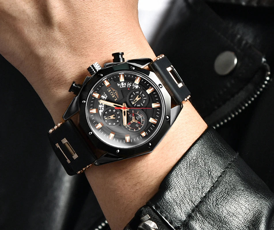 LIGE Quartz Chronograph Waterproof Wristwatch
